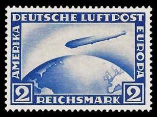 2 RM Briefmarke: Deutsche Luftpost, Zeppelin