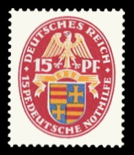 15 + 15 Pf Briefmarke: Deutsche Nothilfe 1928, Wappen, Oldenburg