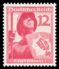 12 Pf Briefmarke: Luftschutz, 4 Jahre Luftschutzbund