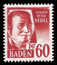 60 Rpf Briefmarke: Persönlichkeiten und Ansichten aus Baden I, J. P. Hebel