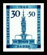 30 + 50 Pf Briefmarke: Wiederaufbau Freiburg im Breisgau, Fischbrunnen