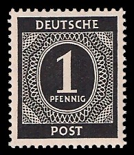 1 Pf Briefmarke: Freimarken I. Kontrollratsausgabe Ziffern, Ziffer 1 Pf