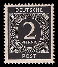 2 Pf Briefmarke: Freimarken I. Kontrollratsausgabe Ziffern, Ziffer 2 Pf