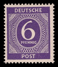 6 Pf Briefmarke: Freimarken I. Kontrollratsausgabe Ziffern, Ziffer 6 Pf