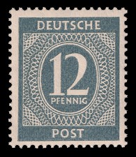 12 Pf Briefmarke: Freimarken I. Kontrollratsausgabe Ziffern, Ziffer 12 Pf