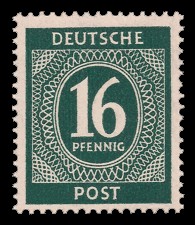 16 Pf Briefmarke: Freimarken I. Kontrollratsausgabe Ziffern, Ziffer 16 Pf