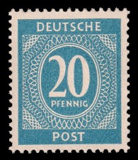 20 Pf Briefmarke: Freimarken I. Kontrollratsausgabe Ziffern, Ziffer 20 Pf