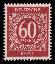 60 Pf Briefmarke: Freimarken I. Kontrollratsausgabe Ziffern, Ziffer 60 Pf