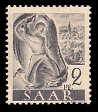 2 Pf Briefmarke: Saar I, Berufe und Ansichten aus dem Saarland