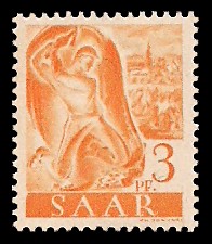 3 Pf Briefmarke: Saar I, Berufe und Ansichten aus dem Saarland