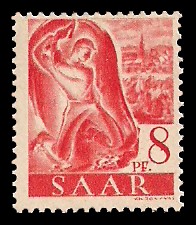 8 Pf Briefmarke: Saar I, Berufe und Ansichten aus dem Saarland