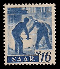 16 Pf Briefmarke: Saar I, Berufe und Ansichten aus dem Saarland