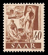 40 Pf Briefmarke: Saar I, Berufe und Ansichten aus dem Saarland