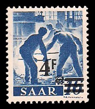 4 Fr auf 16 Pf Briefmarke: Saar II, Berufe und Ansichten aus dem Saarland
