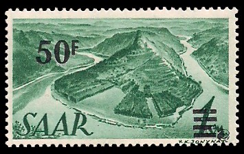 50 Fr auf 1 M Briefmarke: Saar II, Berufe und Ansichten aus dem Saarland