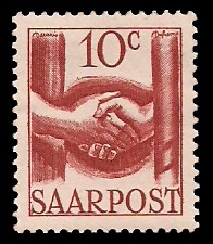 10 C Briefmarke: Saar III, Wiederaufbau des Saarlandes