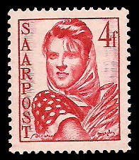 4 Fr Briefmarke: Saar III, Wiederaufbau des Saarlandes