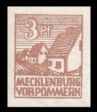 3 Pf Briefmarke: Freimarken Abschiedsausgabe, Bauernhäuser