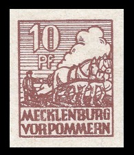 10 Pf Briefmarke: Freimarken Abschiedsausgabe, Bauer mit Pferde-Pflug