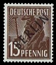 15 Pf Briefmarke: Gemeinschaftsausgabe der alliierten Besetzung mit schwarzem BERLIN Aufdruck, Freimarke