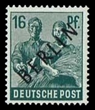 16 Pf Briefmarke: Gemeinschaftsausgabe der alliierten Besetzung mit schwarzem BERLIN Aufdruck, Freimarke