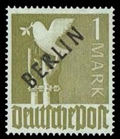 1 M Briefmarke: Gemeinschaftsausgabe der alliierten Besetzung mit schwarzem BERLIN Aufdruck, Freimarke