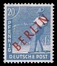 20 Pf Briefmarke: Gemeinschaftsausgabe der alliierten Besetzung mit rotem BERLIN Aufdruck, Freimarke