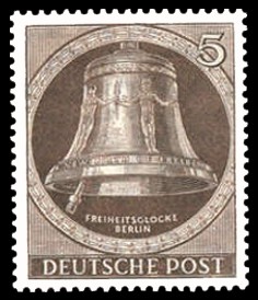 5 Pf Briefmarke: Freiheitsglocke, Klöppel links