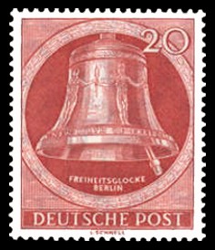 20 Pf Briefmarke: Freiheitsglocke, Klöppel rechts