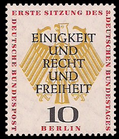 10 Pf Briefmarke: Bundestag in Berlin