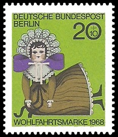 20 + 10 Pf Briefmarke: Wohlfahrtsmarke 1968, Alte Puppen