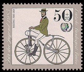 50 + 20 Pf Briefmarke: Für die Jugend 1985, Fahrräder
