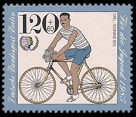 120 + 60 Pf Briefmarke: Für die Jugend 1985, Fahrräder