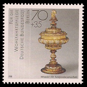 70 + 35 Pf Briefmarke: Wohlfahrtsmarke 1988, Geschmiedetes aus Gold + Silber