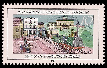 10 Pf Briefmarke: 150 Jahre Eisenbahn Berlin-Potsdam