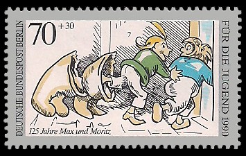 70 + 30 Pf Briefmarke: Für die Jugend 1990, Max und Moritz