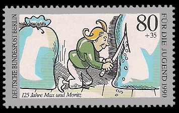 80 + 35 Pf Briefmarke: Für die Jugend 1990, Max und Moritz